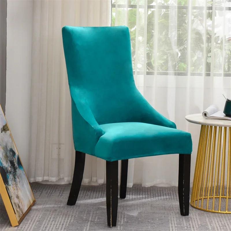 Velvet Sloping Chair Cover High Back Armchair Cover Solid Accent Dining Chair Covers Slipcover Office Hotel Home House De Chaise