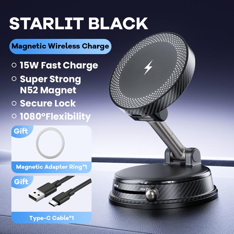 New Universal Magnetic Car Phone Holder with Wireless Charging Fast Wireless Charging Foldable 360 Rotation Promotional Gift Magnetic чёрный