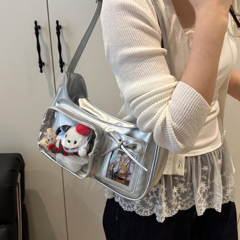 1 Piece Women Korean Transparent Ita Bag Y2K Harajuku Shoulder Bag School Crossbody Bag Female Preppy Handbag Purse