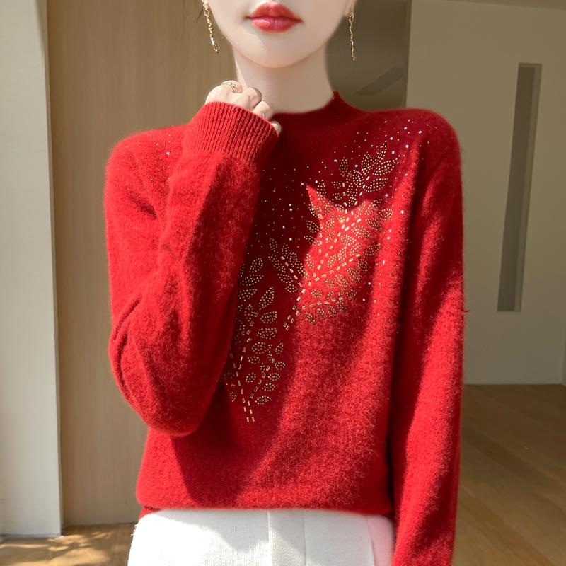 Women's Cashmere Sweater Qinghe Cashmere 30% Cashmere 70% Wool Autumn and Winter Pullover Warm and Fashionable