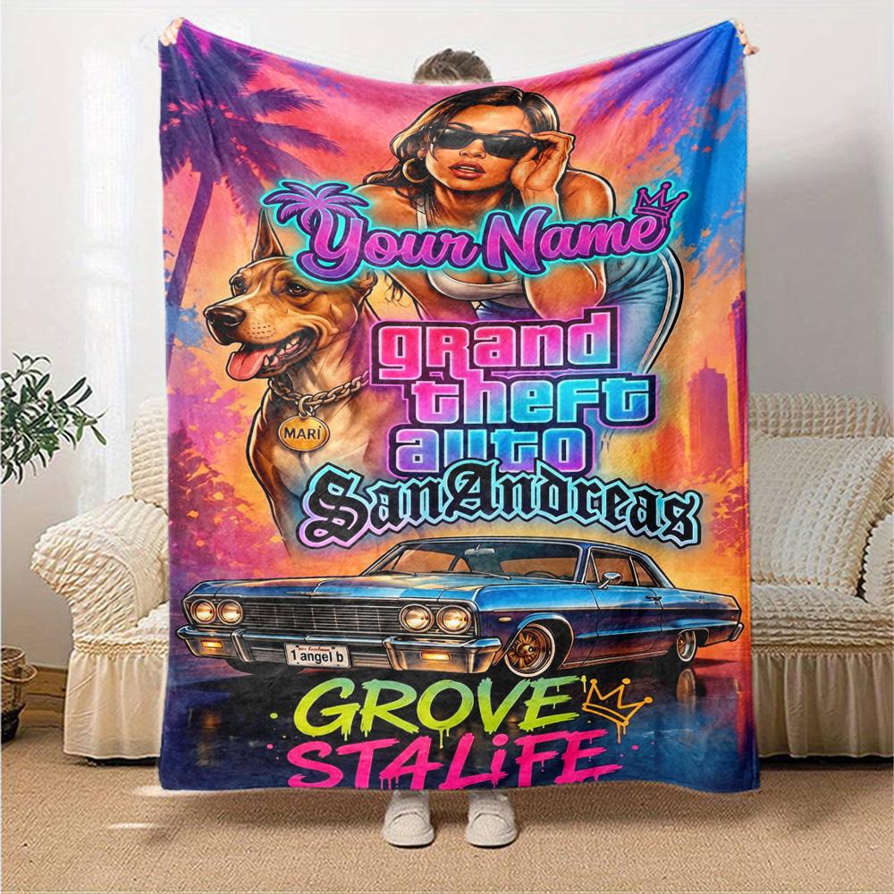 Grand Theft Auto Personalized Text Blanket Cozy Customizable Blanket Soft Warm Cozy for Living Room Couch Livingroom Office Chair for All Occasions