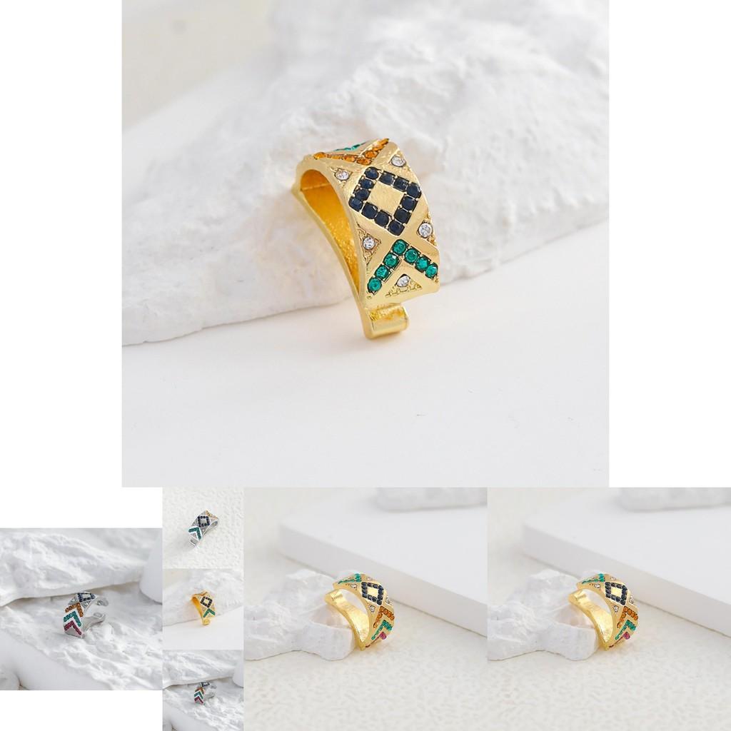 Chic Geometric Alloy Ear Cuffs With Colorful Embedded Stones For Gifts