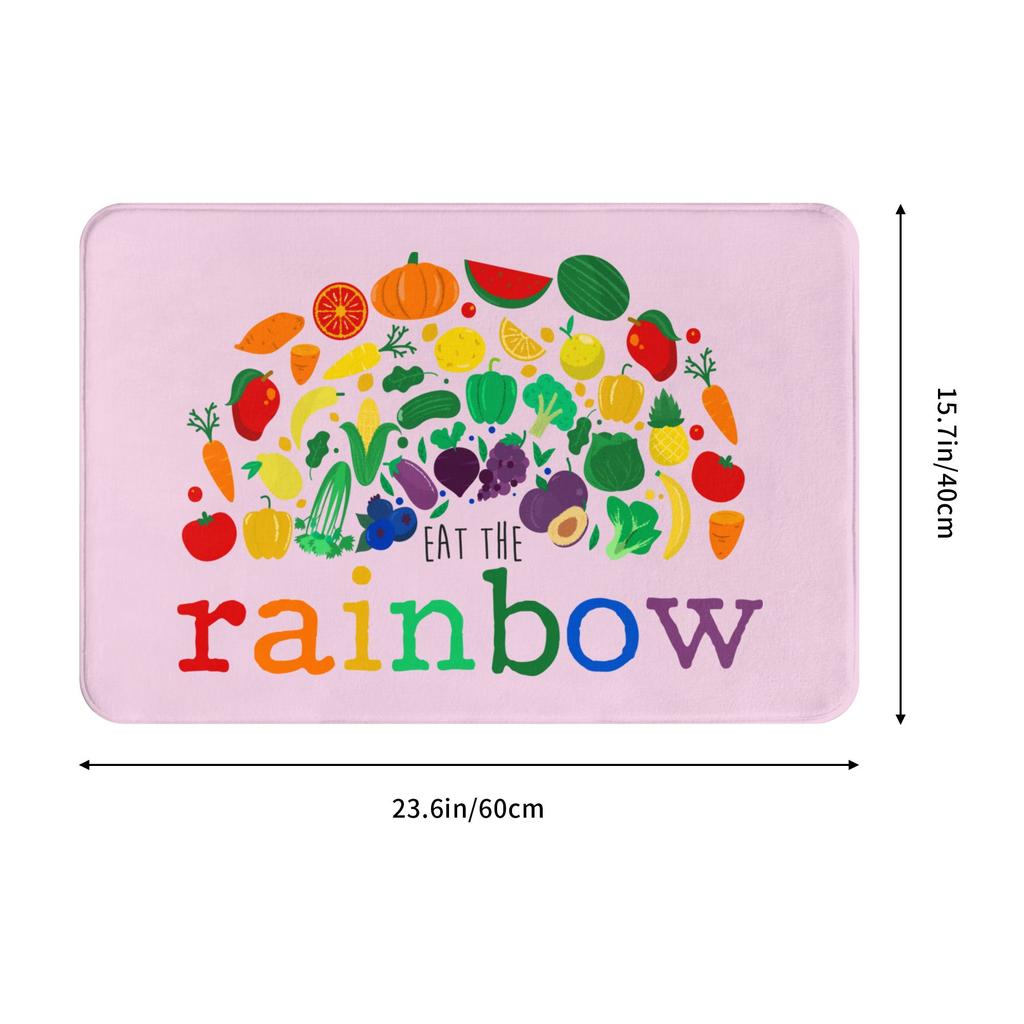 Cute Rainbow Vegan Food Doormat Mat Anti-Slip Plant Based Diet Kitchen Bath Balcony Rug Carpet 40*60cm