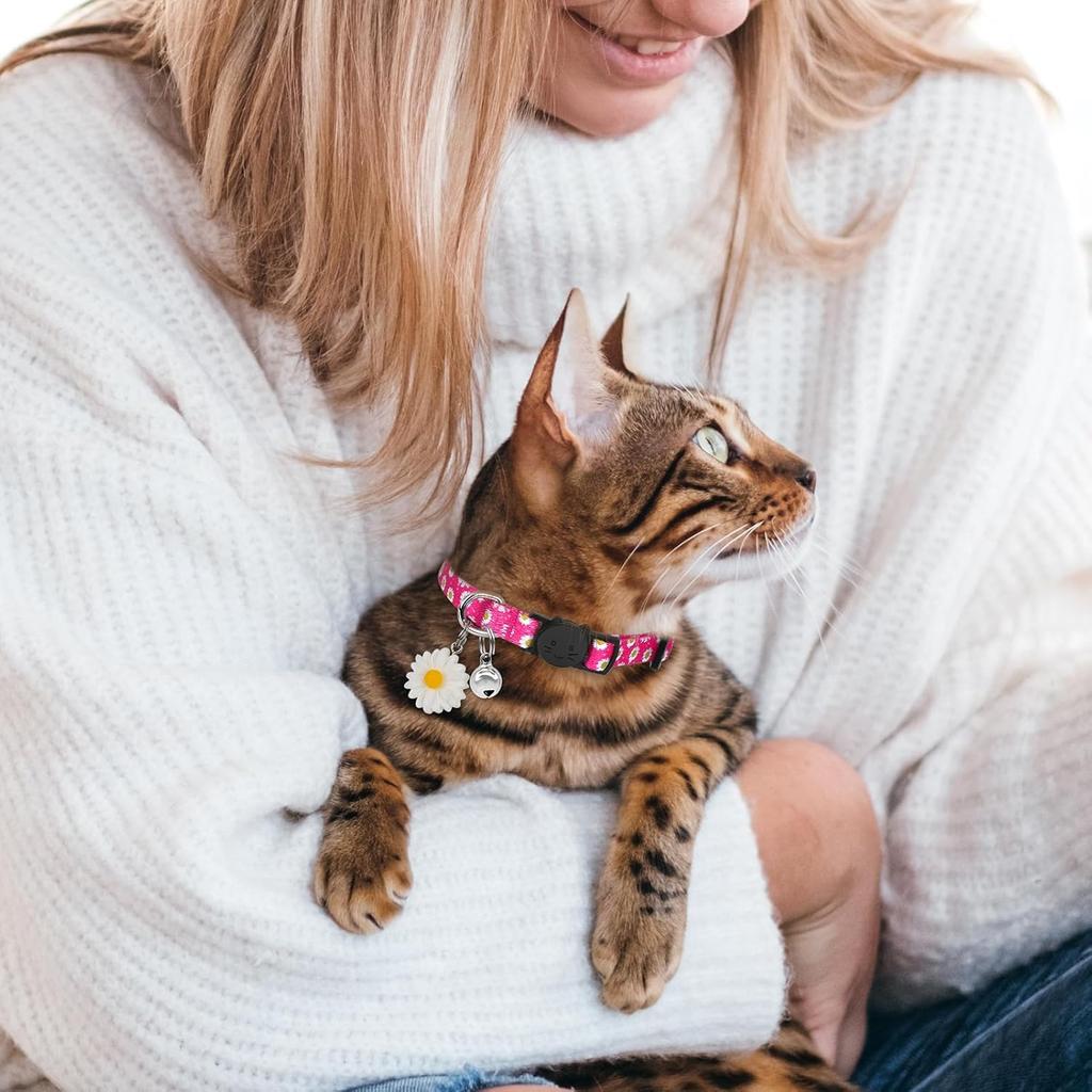 Floral Cat Collar Breakaway with Daisy Pendant, Cute Flowers Daisy Cat Collars for Girl Cats, Safety Removable Cat Collars for Kittens Soft Kitty