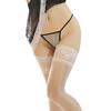 Women Socks Skin Color Sexy Nylon Elastic Glossy Broad-Brimmed Lace Thigh-High Stockings