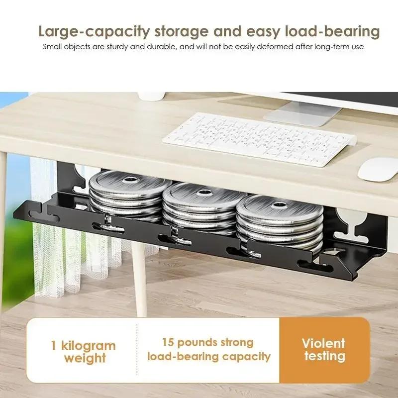 Asztal alatti kábelkezelés Fém kábeltálca asztal alatt, bilinccsel, elosztó kábeltartóval, fúrás nélkül Stabil, tágas kellékek