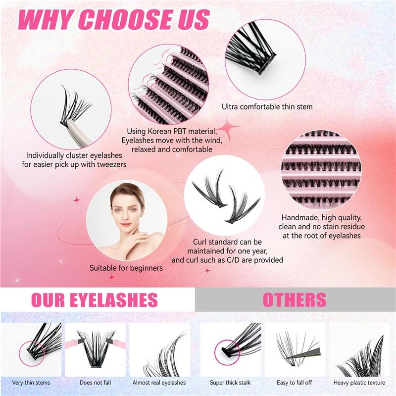 DIY sada prodlužování řas Řasy 200 KS Shluky Lash Bond and Seal Make-up Nástroje pro lepení řas Lepení Lepidlo Příslušenství