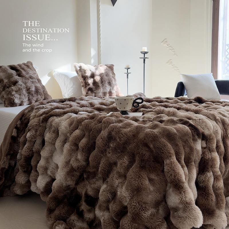 Faux Rabbit Fur Bubble Plush Cushion Cover Soft Fluffy Skin Friendly Decorative Square Rectangular Pillow Case for Sofa Couch Bedroom Home Decor