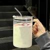1L Przezroczysty Szklany Kubek - Kubek do Kawy z Pokrywką i Słomką Wielorazowy Kubek do Picia Sok Mocha Mleko Dom Biuro Naczynia Szklane do Napojów
