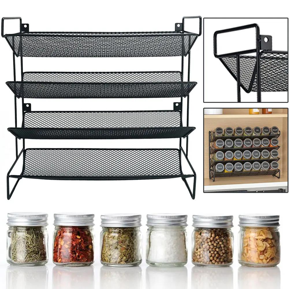 4 Tier Seasoning Organizer Space-Saving Metal Kitchen Countertop Organizer Spice Storage Holder for Kitchen Countertop