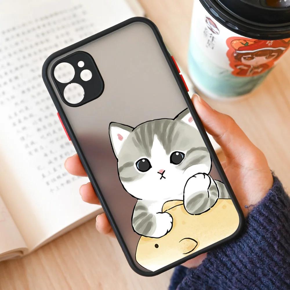 

Cute Animal Cat Couple Phone Case For iPhone 17 16 15 11 12 13 14 Pro Max Mini 7 8 Plus SE Air Cartoon Hard Matte Cover Fundas iPhone 13