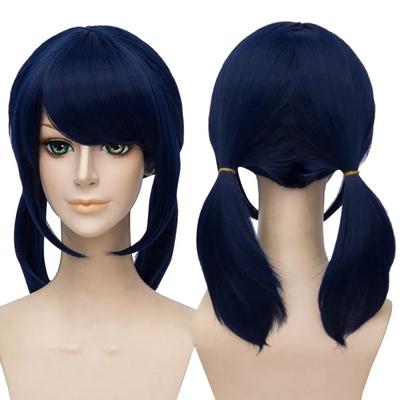 Élégant mignon 2 tresses bleu foncé femmes Cosplay perruque droite postiche de fête