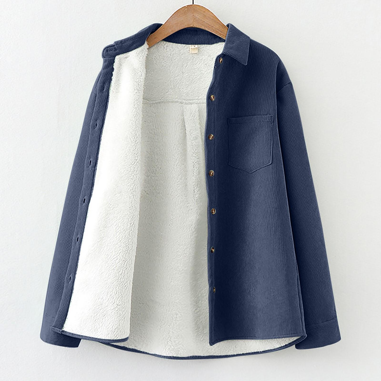 

Женская И Зимняя Однотонная Ретро Свободная Утепленная Рубашка с Длинным Рукавом L синий