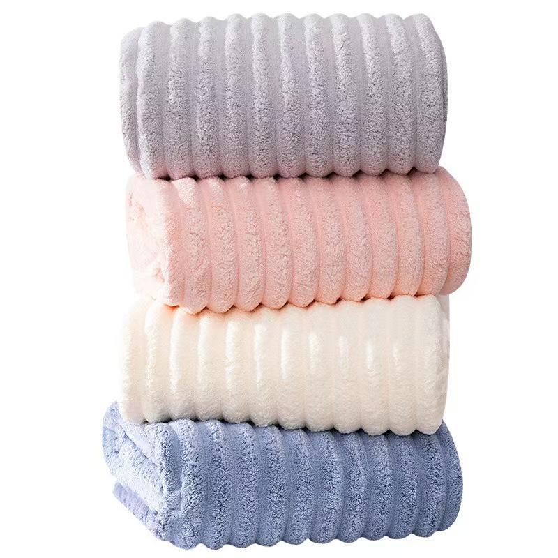 Coral Fleece Towel Bath Towel Set Candy Strip Fleece Women's Household Water Absorption Adult Children Face Towel Bath Towel