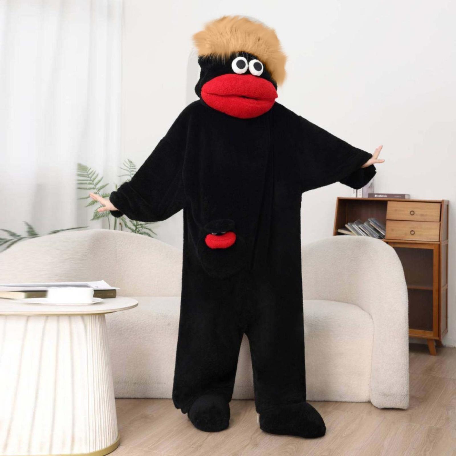 

Adult Plush Hooded Costume Pajamas Loose Fit Character Design Soft Fleece Material with Novelty for Parties and Events L чёрный