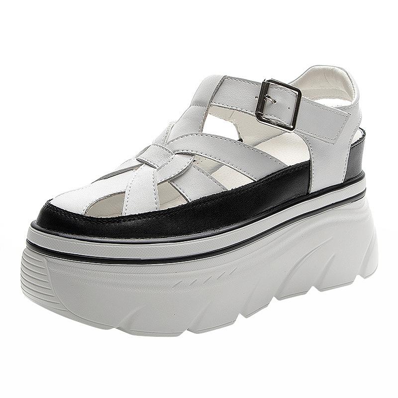 Little White Shoes for Women In the Summer of 2025, New Fashion Sandals, Hollow Thick Soles, 9 Cm Higher, Secretary Sticker Muffin Bottom