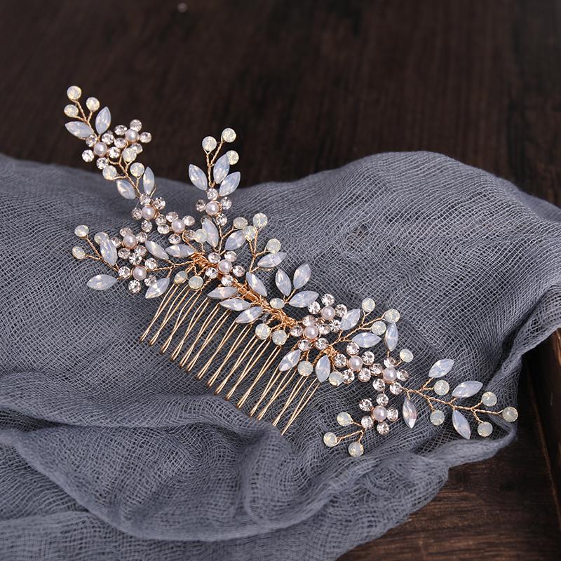 Bride Combs Silver Rhinestone Flower Headdress Gold Crystal Hair Dress Wedding Accessories Bridesmaid Headband Gift Headwear