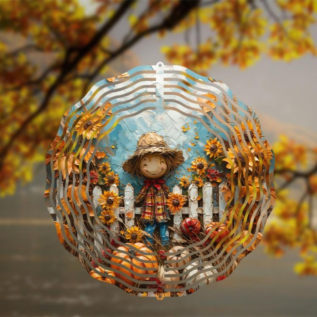 Kinetic Metal Wind Spinner Smiling Scarecrow Outdoor Garden Decor Floating Effect Art Unique Gift for Home Yard Patio