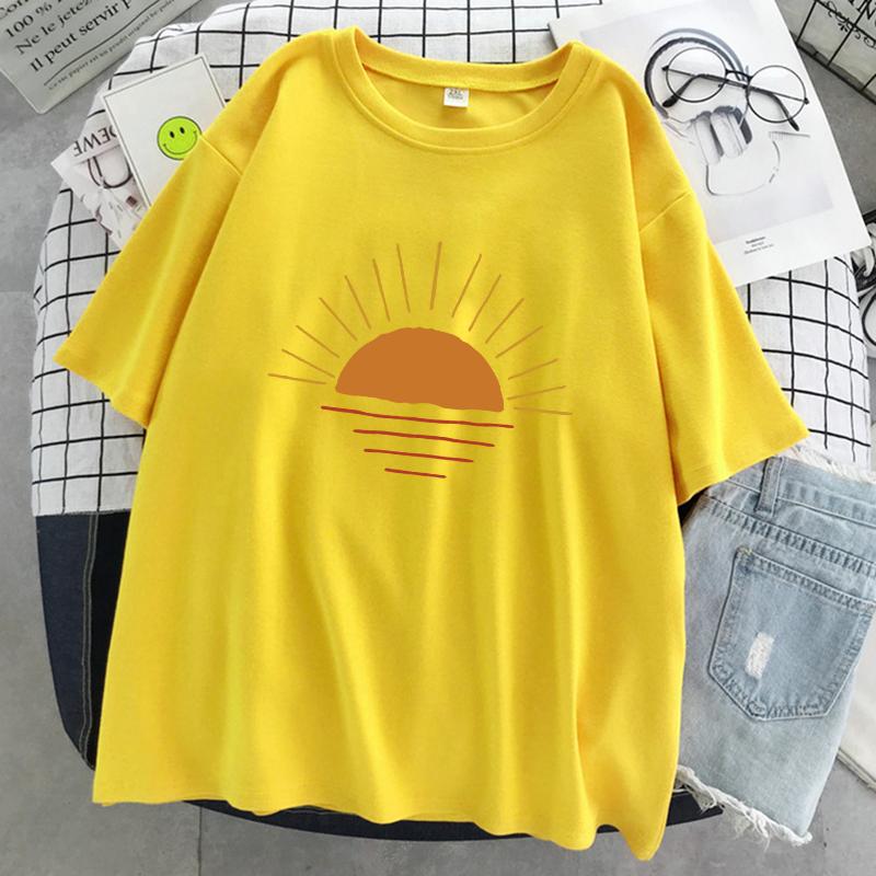 Sunset On The Coastline Printed Women T-Shirts Street Cotton Kawaii Short Sleeve Fashion Oversized Tops Loose Sports T Shirt
