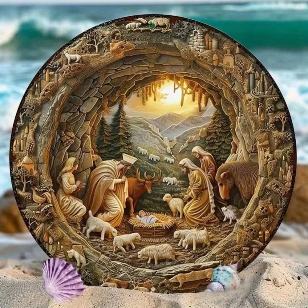 Vintage Tin Sign Nativity Scene Embossed Religious Wall Art Home Decor Plaque