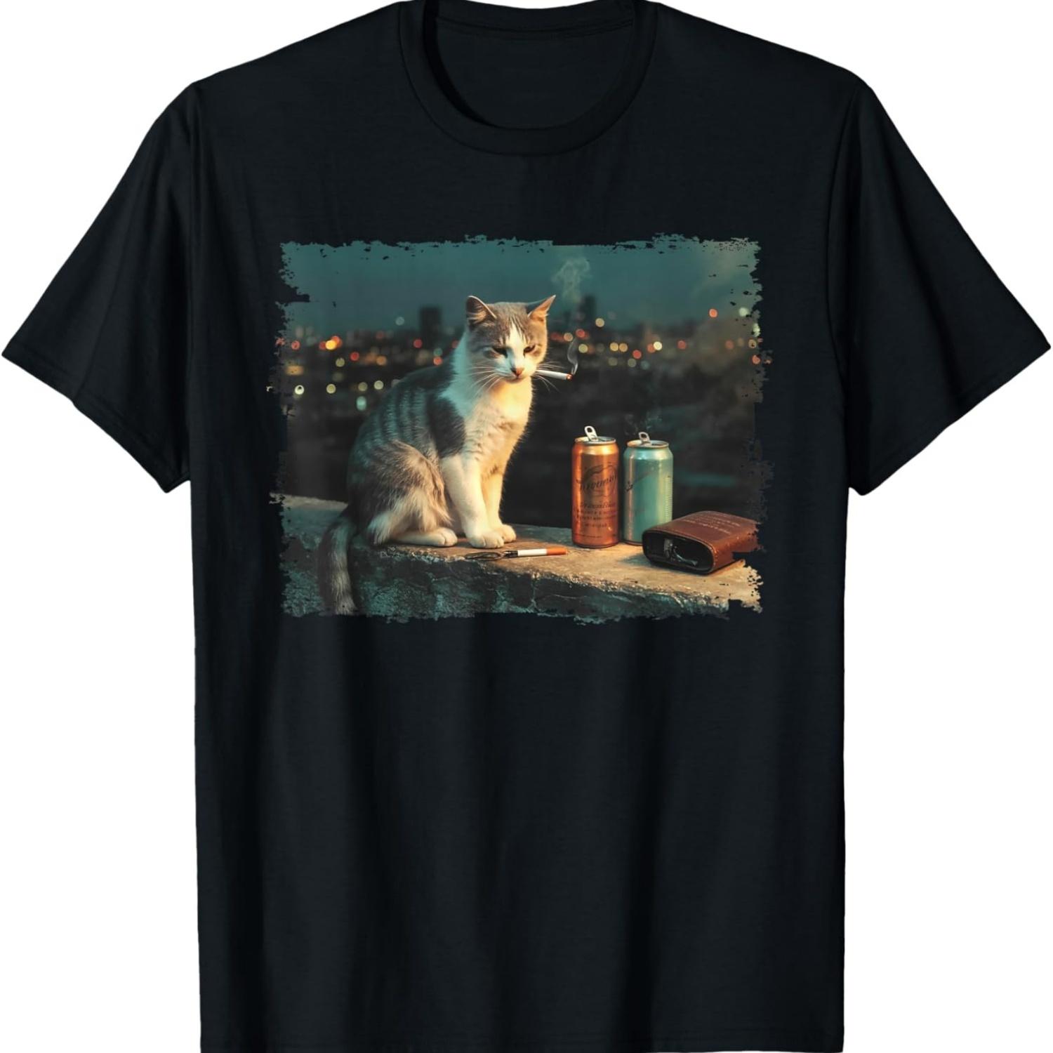 

Кот-курильщик Забавный курящий кот Мем Глупый мозг Т-Ширт(16) S чёрный
