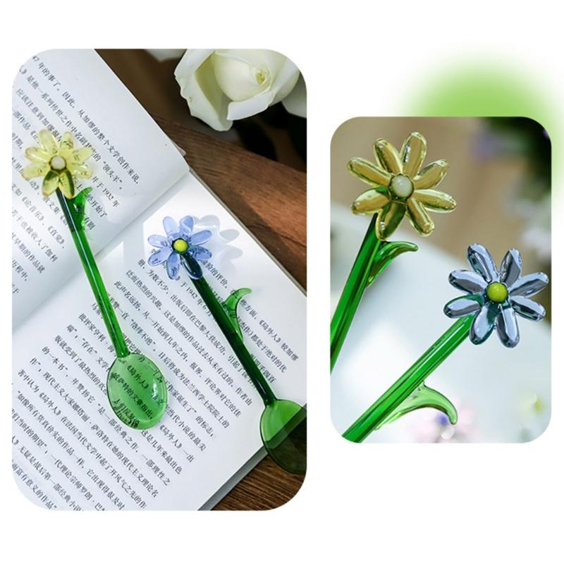 Transparent Glass Stirring Spoon With Elegant Flower Head Colored Stirrer For Coffee Tea Cocktails Head Resistant