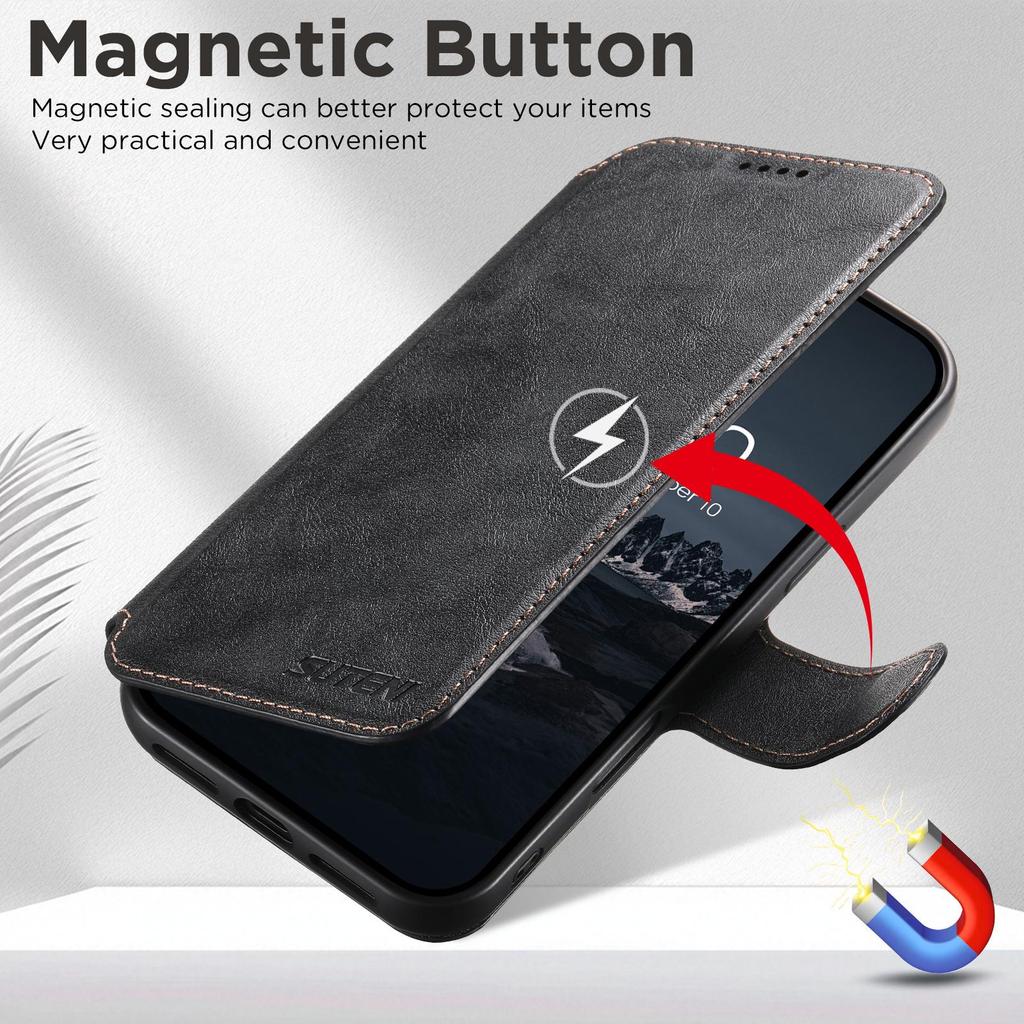 iPhone 17 Pro Max Flip Case with Card Slot, Magnetic Snap, Wireless Charging, Stand Function, and Leather Finish