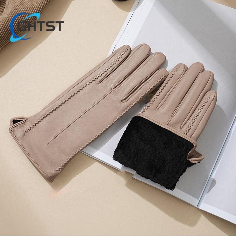 Lambskin leather Gloves for Women Winter Warm Plus Fleece Thickening Locomotive Windprorop Training Thickened Protection Cycling