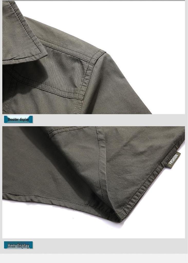 Men's Cotton Summer Short-Sleeve Solid Color Casual Workwear Shirt, Plus Size