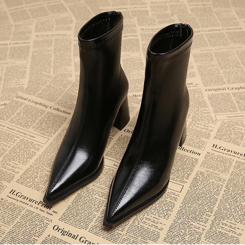 High Heels Women Ankle Boots Chunky Pointed Toe Leather Shoes Pumps Winter Women'S Boots New Elegant Fashion Mujer Botas