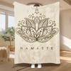 1pc Flannel Blanket with Namaste for Lotus Print, Exquisite "Namastella" Lettering, Zen Healing Design, Unisex All Season Warm Throw Blanket for Offic