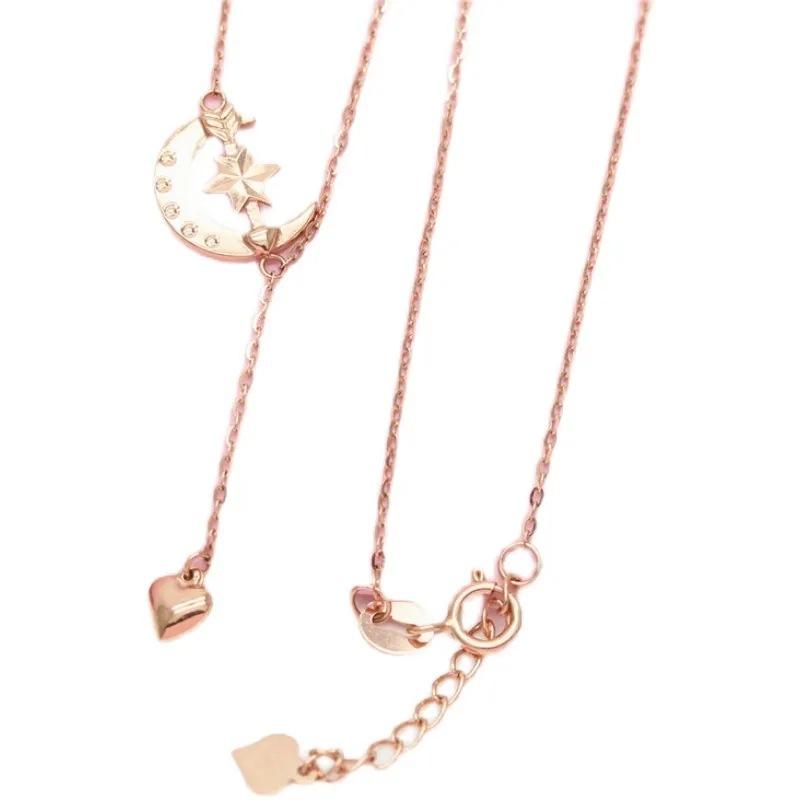 Purple Gold-Plated Rose Gold Girl Temperament Color Gold Star And Moon Necklace Fashion Collarbone Chain Woman