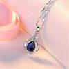 Silver Plated Teardrop Blue CZ Pendant Necklace, Elegant Geometric Openwork Crystal Necklace for Women