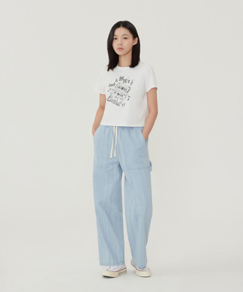 COVERNAT WOMAN Crop Fit Cassette Graphic T-Shirt Blue