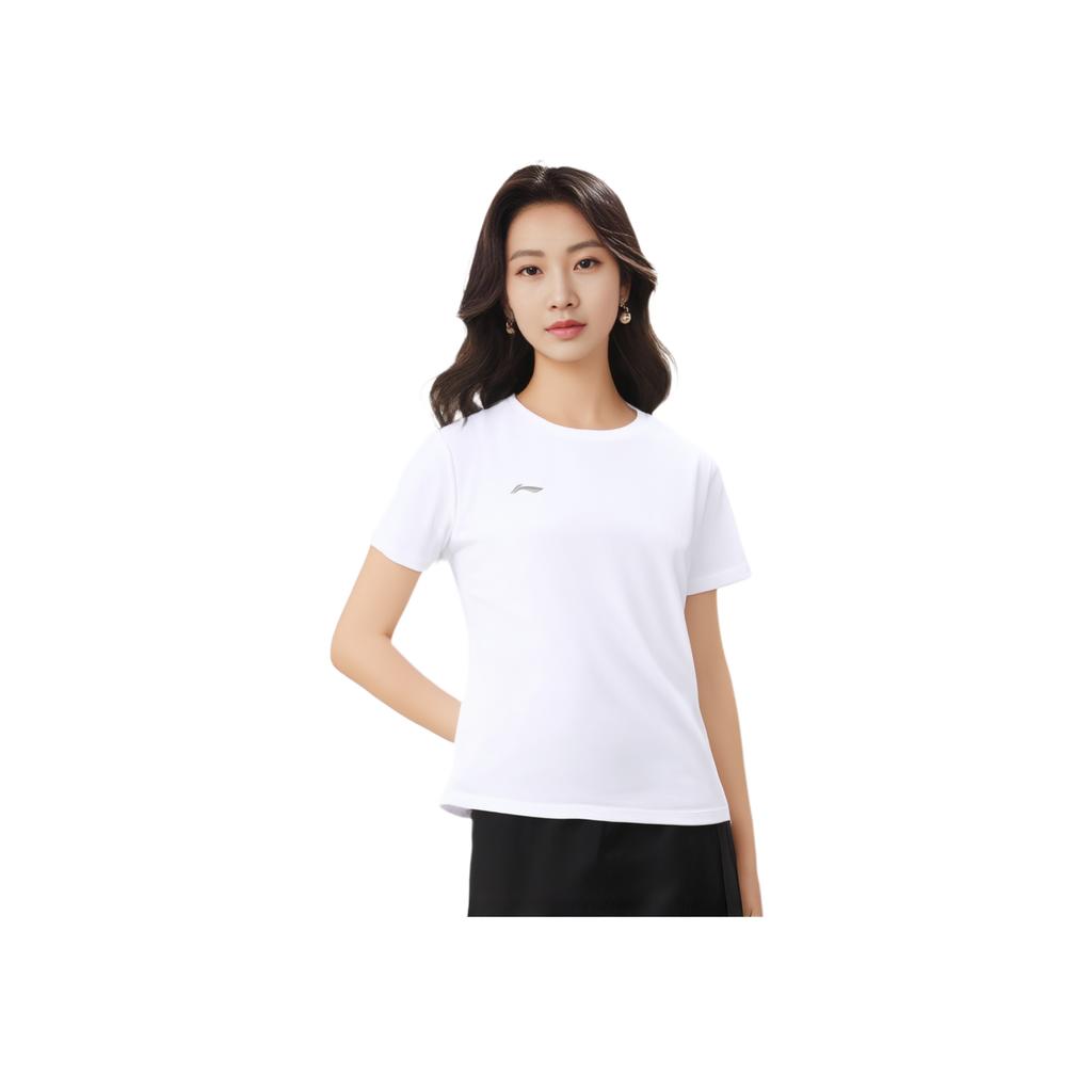 Li Ning Sports Life Series Solid Color Round Neck Comfortable Versatile Breathable Short Sleeve T-Shirt Women T-Shirt White ATSU872-2
