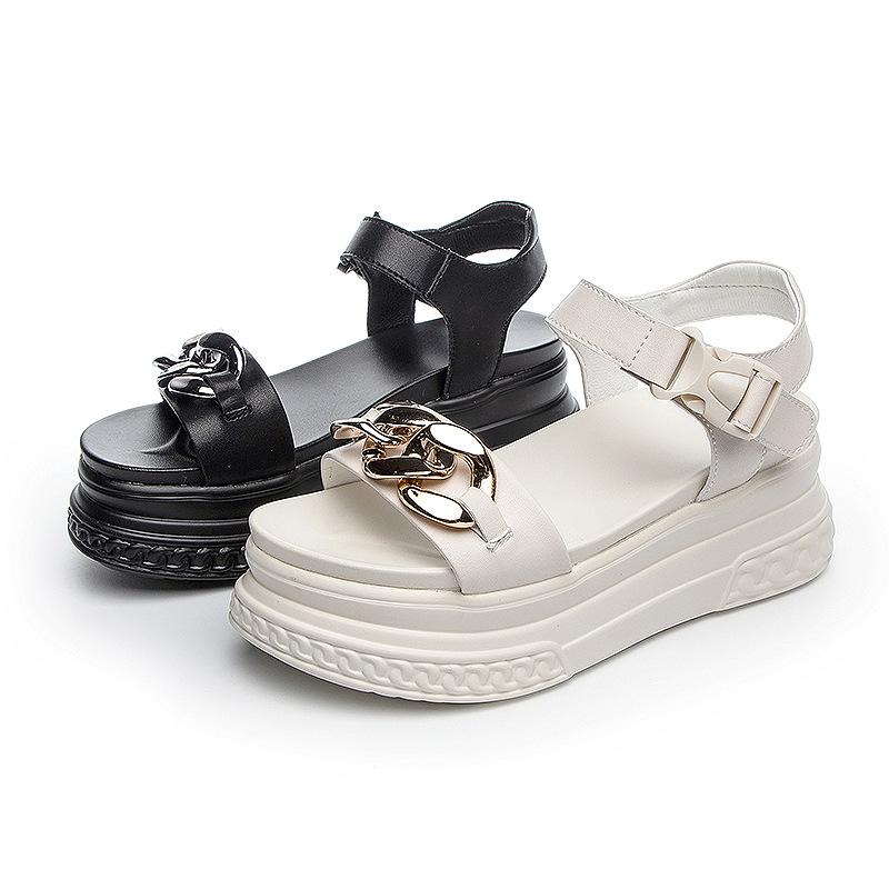 Thick-soled Soft-soled Sandals Female 2025 New Fashion Outer Wear Fairy Two-layer Cowhide Roman Sandals Korean Version Horse Buckle