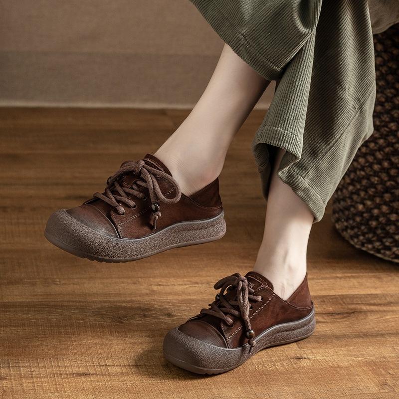 Single-shoe Women's Shoes, Versatile Retro Shoes, Round Flat, Retro Student Board Shoes for Women