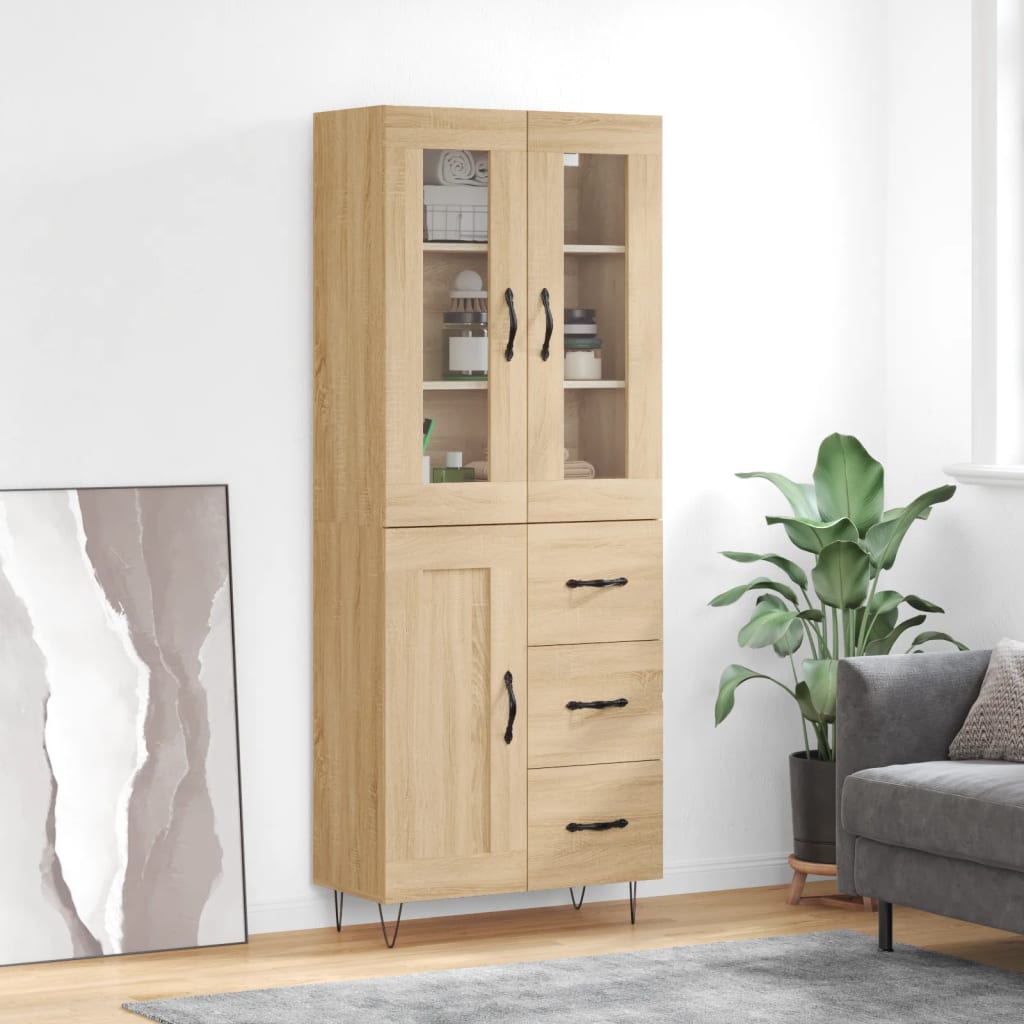 Highboard in Sonoma Oak Finish 69.5 x 34 x 180 cm Particleboard