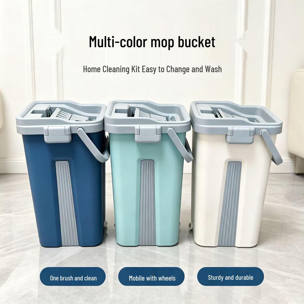Dual-Use Hands-Free Flat Mop & Bucket Set for Dry and Wet Cleaning in Homes