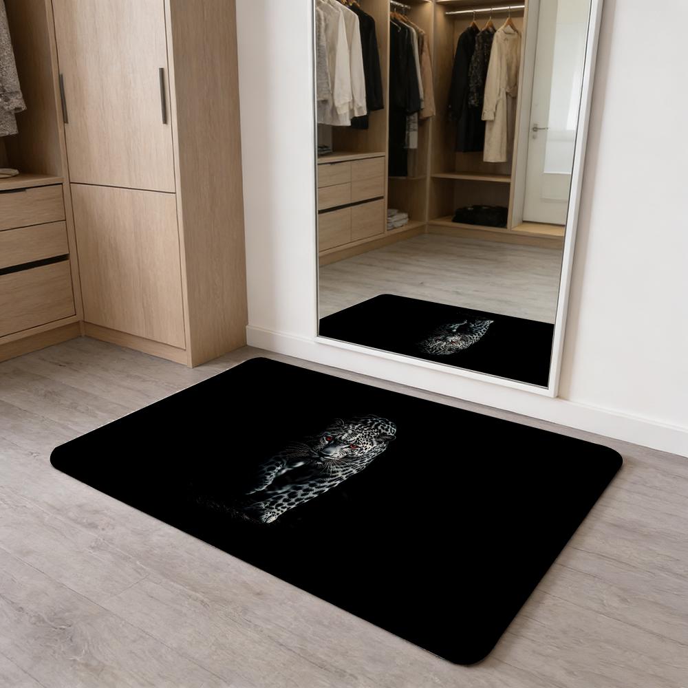 Animal Cool L-leopardS Fun Floor Mat Washable Absorbent Flannel Door Mat Non-Slip Indoor Floor Carpet