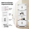 68" Corner Storage Cabinet with 4 Wooden Doors & Adjustable Shelves White