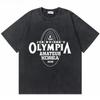 T-shirt Vintage Lavate Olympia Amateur Corea Stampa Double Face Uomo Fitness Palestra Copri Muscoli T-shirt Moda Maschile T-shirt Oversize