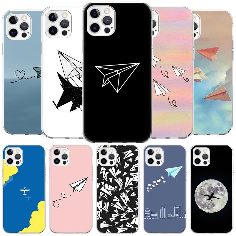 Paper Plane Airplane Fly Cover Phone Case For iPhone 16 17 Air 15 14 Pro Max 16E Phone Case 13 Mini 12 11 7 SE 8 Print Pattern F