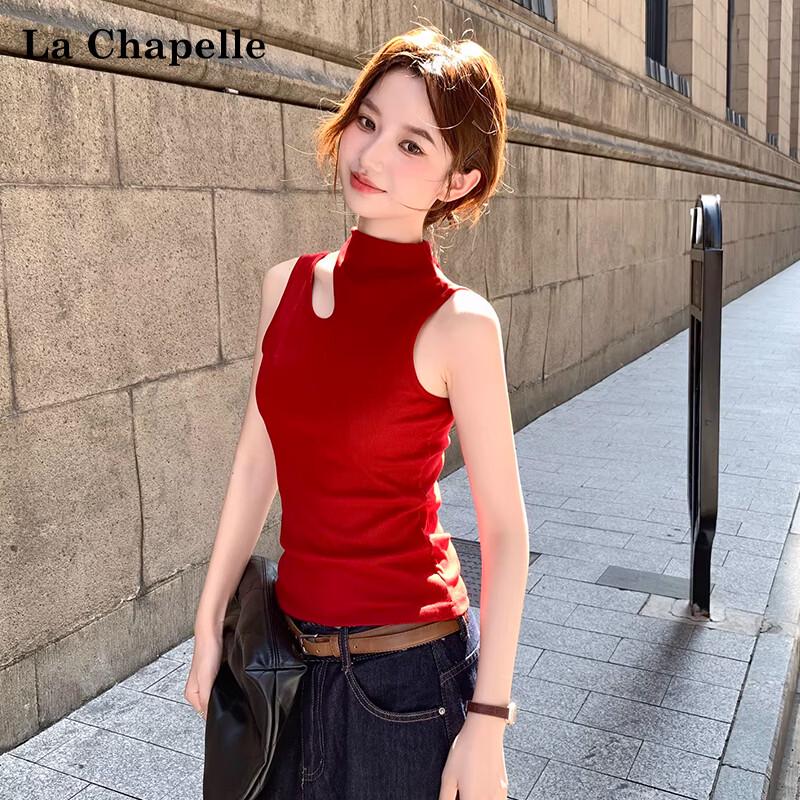 La Chapelle Women's Hollow-out Semi-High Neck Camisole Vest