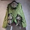 Women Irregular Do Old Pullover Patchwork Pockets Design Vintage Washed Denim Sweater