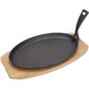Cast Iron Platter with Wooden Base and Handle, Hot Plate, 280 X 140 Mm