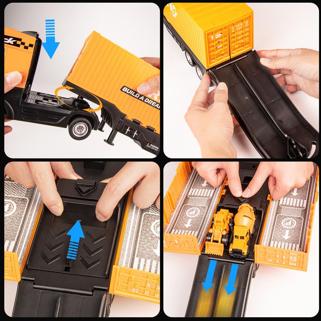Set de Jucării Vehicule de Construcții din Aliaj pentru Vârstele 3-8 - Jucării STEM cu Camion Container/Macara Turn/Excavator, Cadou Perfect de Ziua de Naștere
