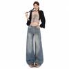 Autumn and winter new retro washed bamboo pattern wide leg straight jeans women