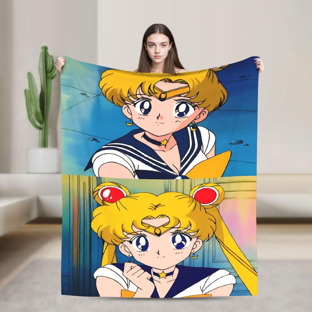 S-SAILOR Anime M-MOON Blankets  Warm Soft Funny Plush Bedding Throws For Children Home Decor Flannel Bedspread Bed Cover