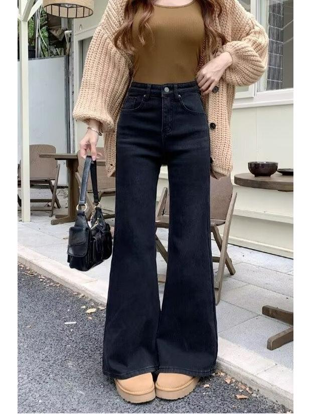 2025 Autumn Plus Size High Waist Stretch Jeans - Loose Fit, Slimming, Narrow Leg, Floor-Length for Women